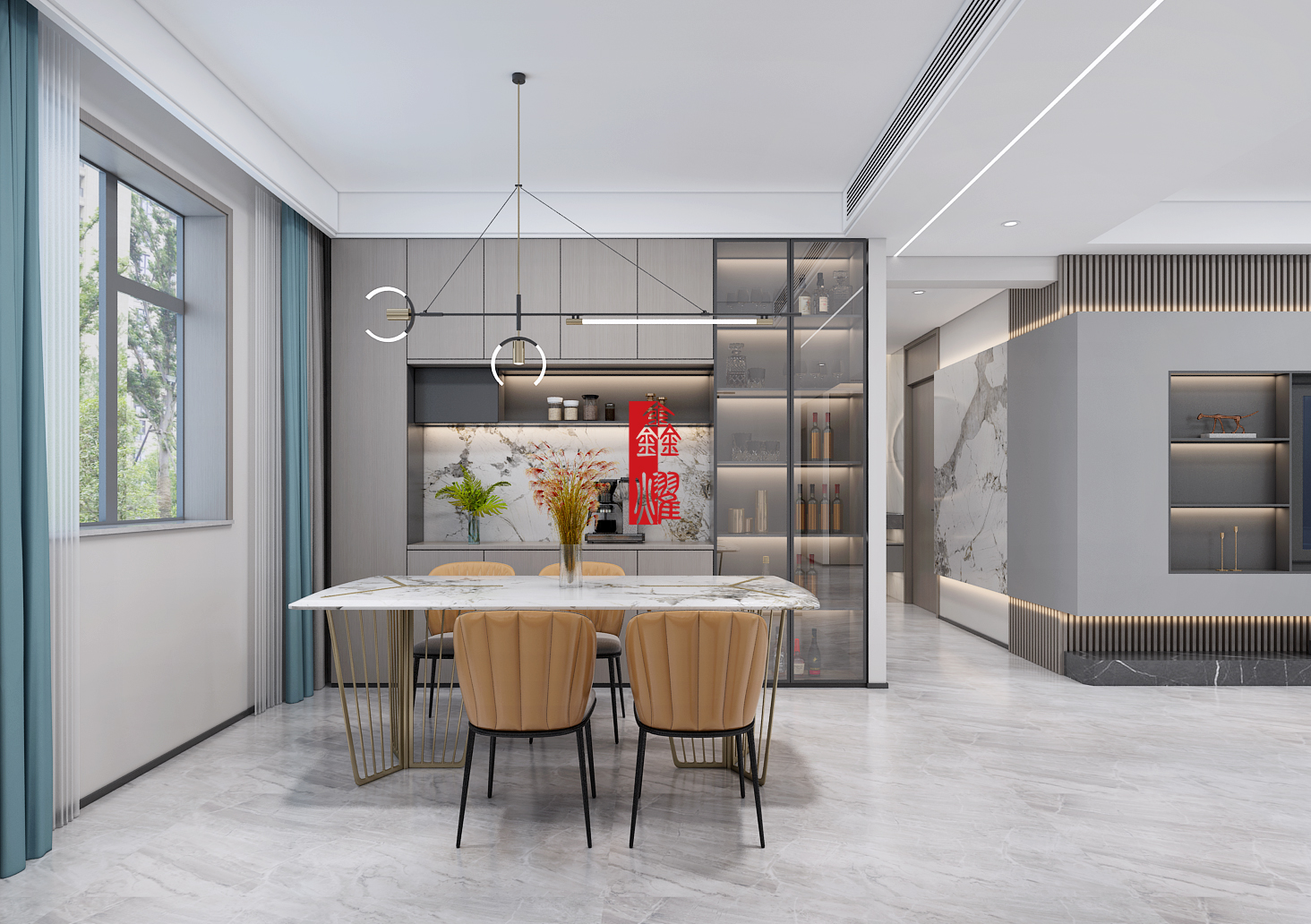 呼市專業(yè)裝修公司這樣設(shè)計，將相連的客廳和餐廳變成獨立空間